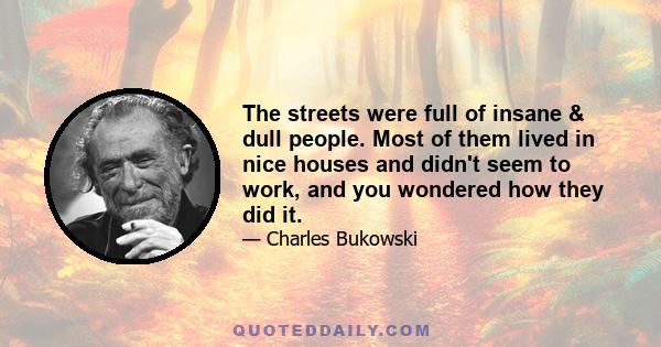 The streets were full of insane & dull people. Most of them lived in nice houses and didn't seem to work, and you wondered how they did it.