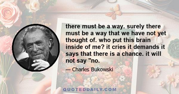 there must be a way. surely there must be a way that we have not yet thought of. who put this brain inside of me? it cries it demands it says that there is a chance. it will not say no.