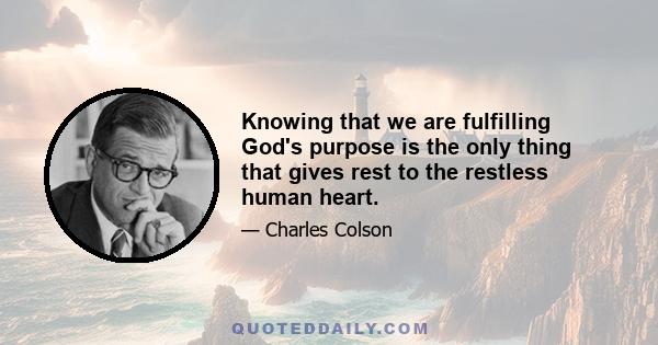 Knowing that we are fulfilling God's purpose is the only thing that gives rest to the restless human heart.