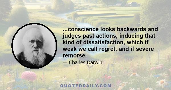 ...conscience looks backwards and judges past actions, inducing that kind of dissatisfaction, which if weak we call regret, and if severe remorse.