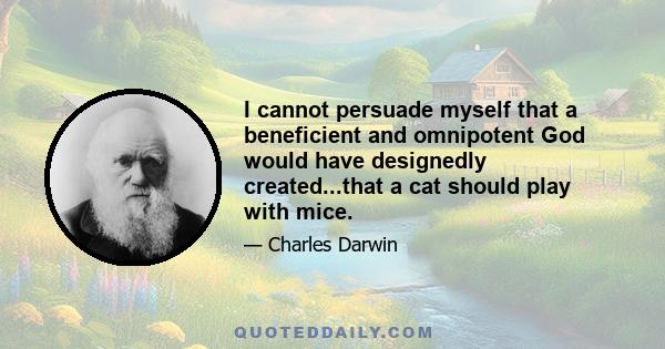 I cannot persuade myself that a beneficient and omnipotent God would have designedly created...that a cat should play with mice.