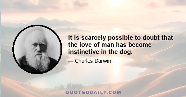 It is scarcely possible to doubt that the love of man has become instinctive in the dog.