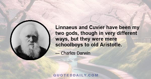 Linnaeus and Cuvier have been my two gods, though in very different ways, but they were mere schoolboys to old Aristotle.