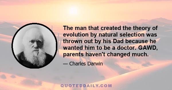 The man that created the theory of evolution by natural selection was thrown out by his Dad because he wanted him to be a doctor. GAWD, parents haven't changed much.