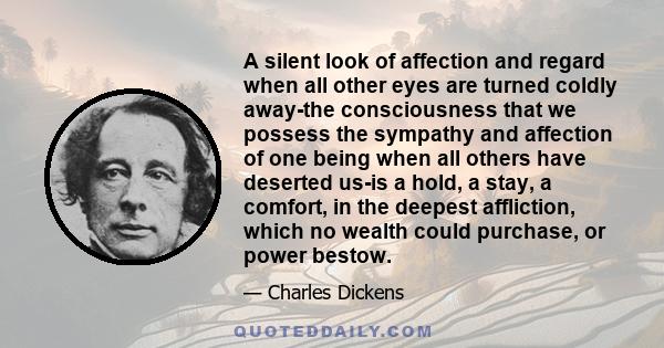 A silent look of affection and regard when all other eyes are turned coldly away-the consciousness that we possess the sympathy and affection of one being when all others have deserted us-is a hold, a stay, a comfort,