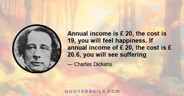 Annual income is £ 20, the cost is 19, you will feel happiness. If annual income of £ 20, the cost is £ 20.6, you will see suffering