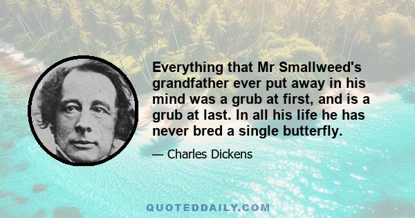 Everything that Mr Smallweed's grandfather ever put away in his mind was a grub at first, and is a grub at last. In all his life he has never bred a single butterfly.