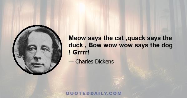 Meow says the cat ,quack says the duck , Bow wow wow says the dog ! Grrrr!