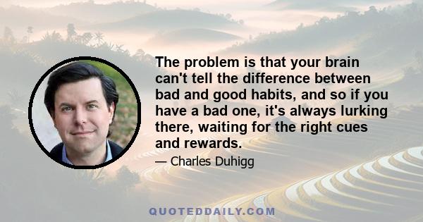 The problem is that your brain can't tell the difference between bad and good habits, and so if you have a bad one, it's always lurking there, waiting for the right cues and rewards.