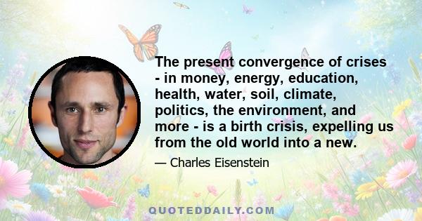 The present convergence of crises - in money, energy, education, health, water, soil, climate, politics, the environment, and more - is a birth crisis, expelling us from the old world into a new.