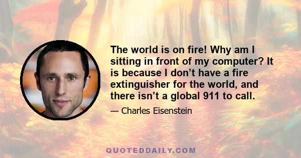 The world is on fire! Why am I sitting in front of my computer? It is because I don’t have a fire extinguisher for the world, and there isn’t a global 911 to call.