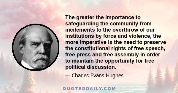 The greater the importance to safeguarding the community from incitements to the overthrow of our institutions by force and violence, the more imperative is the need to preserve the constitutional rights of free speech, 