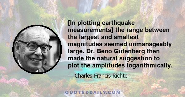 [In plotting earthquake measurements] the range between the largest and smallest magnitudes seemed unmanageably large. Dr. Beno Gutenberg then made the natural suggestion to plot the amplitudes logarithmically.