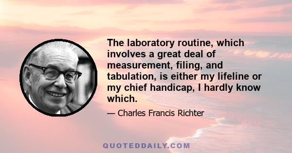 The laboratory routine, which involves a great deal of measurement, filing, and tabulation, is either my lifeline or my chief handicap, I hardly know which.