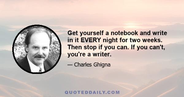 Get yourself a notebook and write in it EVERY night for two weeks. Then stop if you can. If you can't, you're a writer.