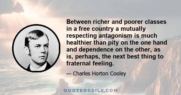 Between richer and poorer classes in a free country a mutually respecting antagonism is much healthier than pity on the one hand and dependence on the other, as is, perhaps, the next best thing to fraternal feeling.