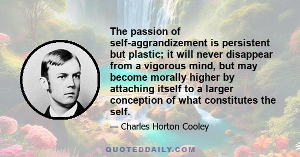 The passion of self-aggrandizement is persistent but plastic; it will never disappear from a vigorous mind, but may become morally higher by attaching itself to a larger conception of what constitutes the self.