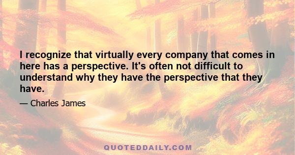 I recognize that virtually every company that comes in here has a perspective. It's often not difficult to understand why they have the perspective that they have.