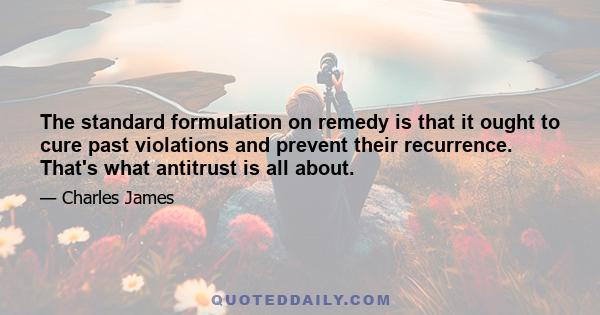 The standard formulation on remedy is that it ought to cure past violations and prevent their recurrence. That's what antitrust is all about.