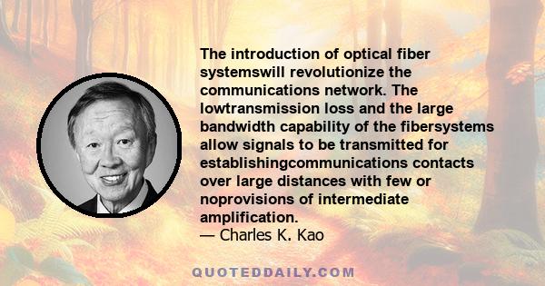 The introduction of optical fiber systemswill revolutionize the communications network. The lowtransmission loss and the large bandwidth capability of the fibersystems allow signals to be transmitted for