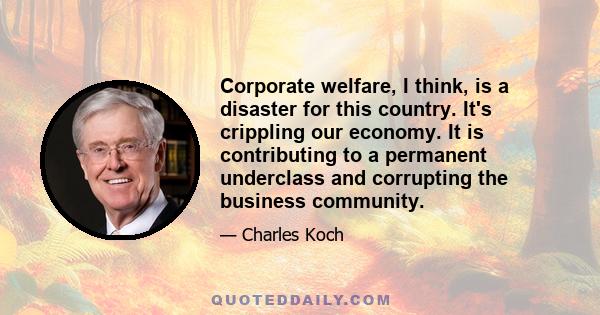 Corporate welfare, I think, is a disaster for this country. It's crippling our economy. It is contributing to a permanent underclass and corrupting the business community.