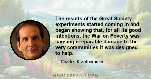 The results of the Great Society experiments started coming in and began showing that, for all its good intentions, the War on Poverty was causing irreparable damage to the very communities it was designed to help.