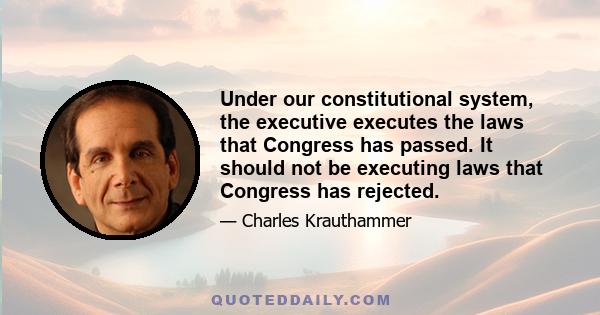 Under our constitutional system, the executive executes the laws that Congress has passed. It should not be executing laws that Congress has rejected.