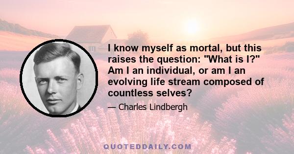 I know myself as mortal, but this raises the question: What is I? Am I an individual, or am I an evolving life stream composed of countless selves?