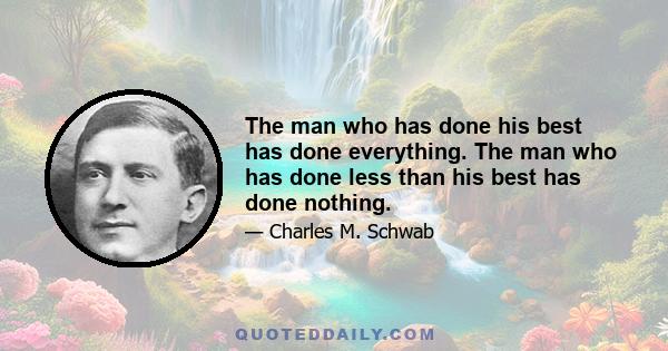 The man who has done his best has done everything. The man who has done less than his best has done nothing.