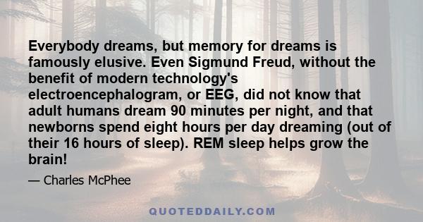 Everybody dreams, but memory for dreams is famously elusive. Even Sigmund Freud, without the benefit of modern technology's electroencephalogram, or EEG, did not know that adult humans dream 90 minutes per night, and