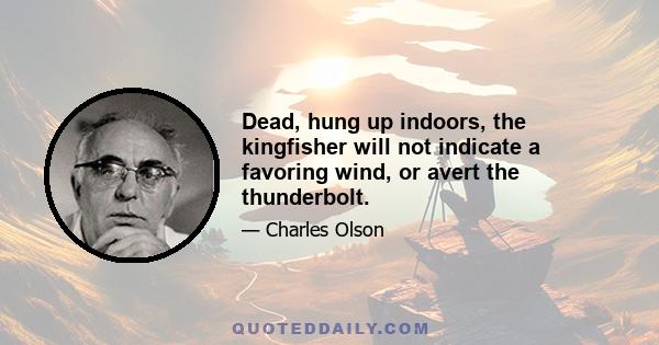 Dead, hung up indoors, the kingfisher will not indicate a favoring wind, or avert the thunderbolt.