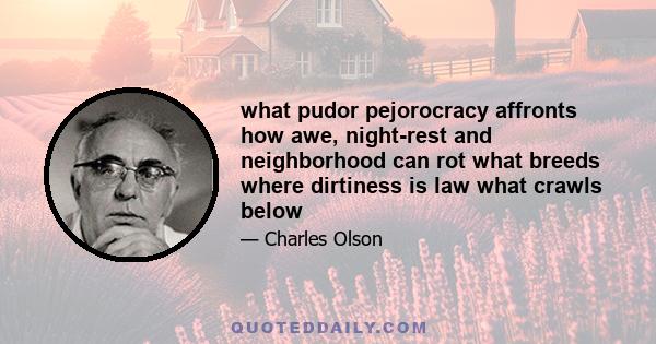 what pudor pejorocracy affronts how awe, night-rest and neighborhood can rot what breeds where dirtiness is law what crawls below