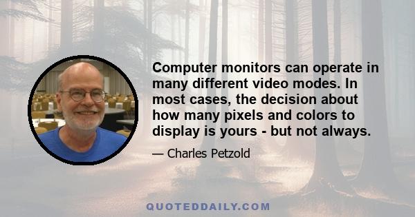 Computer monitors can operate in many different video modes. In most cases, the decision about how many pixels and colors to display is yours - but not always.