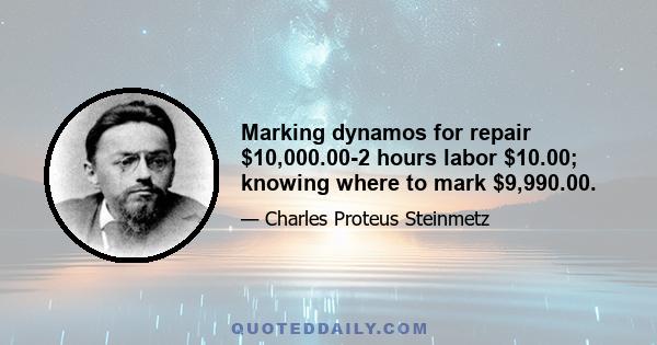 Marking dynamos for repair $10,000.00-2 hours labor $10.00; knowing where to mark $9,990.00.