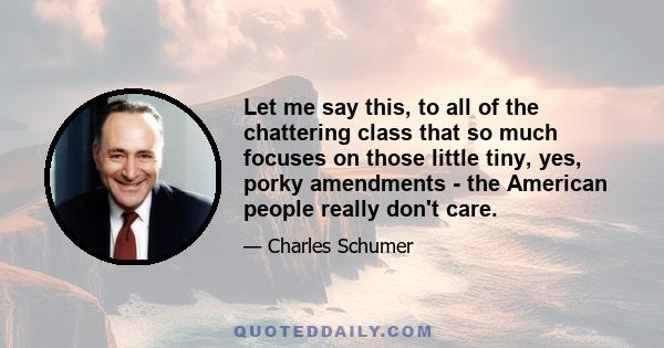 Let me say this, to all of the chattering class that so much focuses on those little tiny, yes, porky amendments - the American people really don't care.