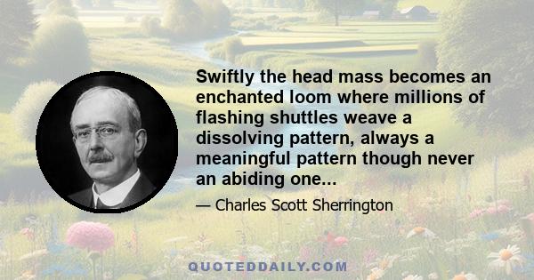 Swiftly the head mass becomes an enchanted loom where millions of flashing shuttles weave a dissolving pattern, always a meaningful pattern though never an abiding one...