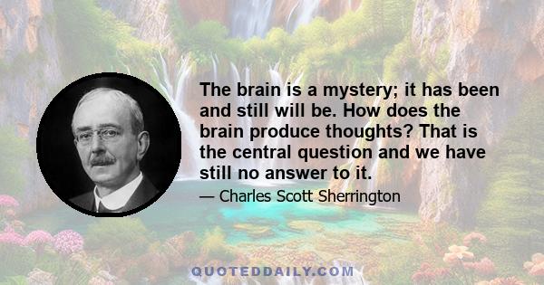 The brain is a mystery; it has been and still will be. How does the brain produce thoughts? That is the central question and we have still no answer to it.