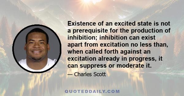 Existence of an excited state is not a prerequisite for the production of inhibition; inhibition can exist apart from excitation no less than, when called forth against an excitation already in progress, it can suppress 