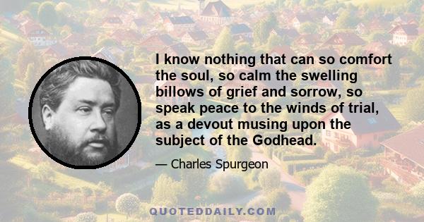 I know nothing that can so comfort the soul, so calm the swelling billows of grief and sorrow, so speak peace to the winds of trial, as a devout musing upon the subject of the Godhead.