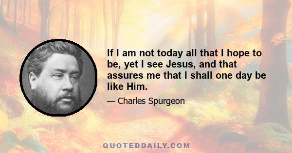 If I am not today all that I hope to be, yet I see Jesus, and that assures me that I shall one day be like Him.