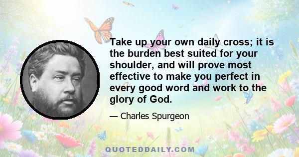 Take up your own daily cross; it is the burden best suited for your shoulder, and will prove most effective to make you perfect in every good word and work to the glory of God.