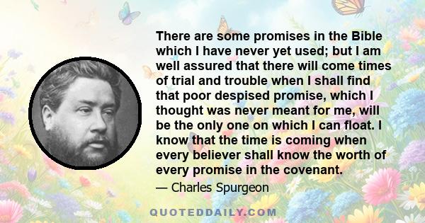 There are some promises in the Bible which I have never yet used; but I am well assured that there will come times of trial and trouble when I shall find that poor despised promise, which I thought was never meant for