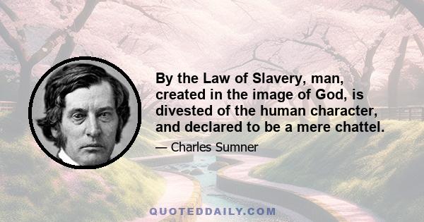 By the Law of Slavery, man, created in the image of God, is divested of the human character, and declared to be a mere chattel.