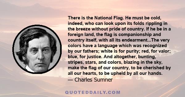 There is the National Flag. He must be cold, indeed, who can look upon its folds rippling in the breeze without pride of country. If he be in a foreign land, the flag is companionship and country itself, with all its