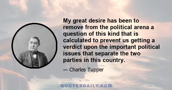 My great desire has been to remove from the political arena a question of this kind that is calculated to prevent us getting a verdict upon the important political issues that separate the two parties in this country.