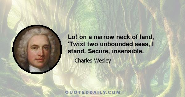 Lo! on a narrow neck of land, 'Twixt two unbounded seas, I stand. Secure, insensible.