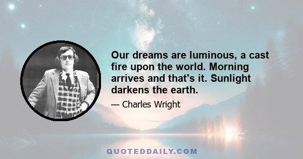 Our dreams are luminous, a cast fire upon the world. Morning arrives and that's it. Sunlight darkens the earth.