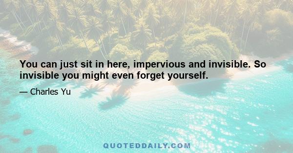 You can just sit in here, impervious and invisible. So invisible you might even forget yourself.