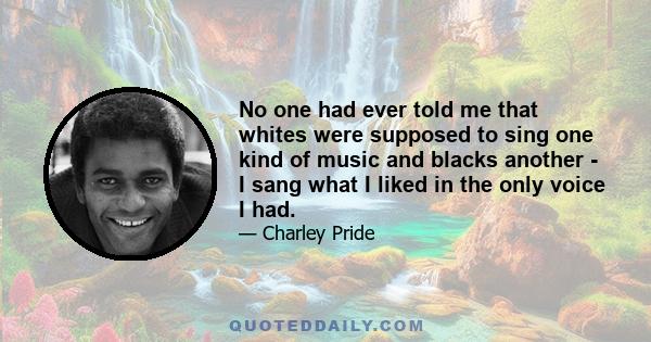 No one had ever told me that whites were supposed to sing one kind of music and blacks another - I sang what I liked in the only voice I had.