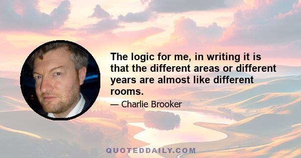 The logic for me, in writing it is that the different areas or different years are almost like different rooms.